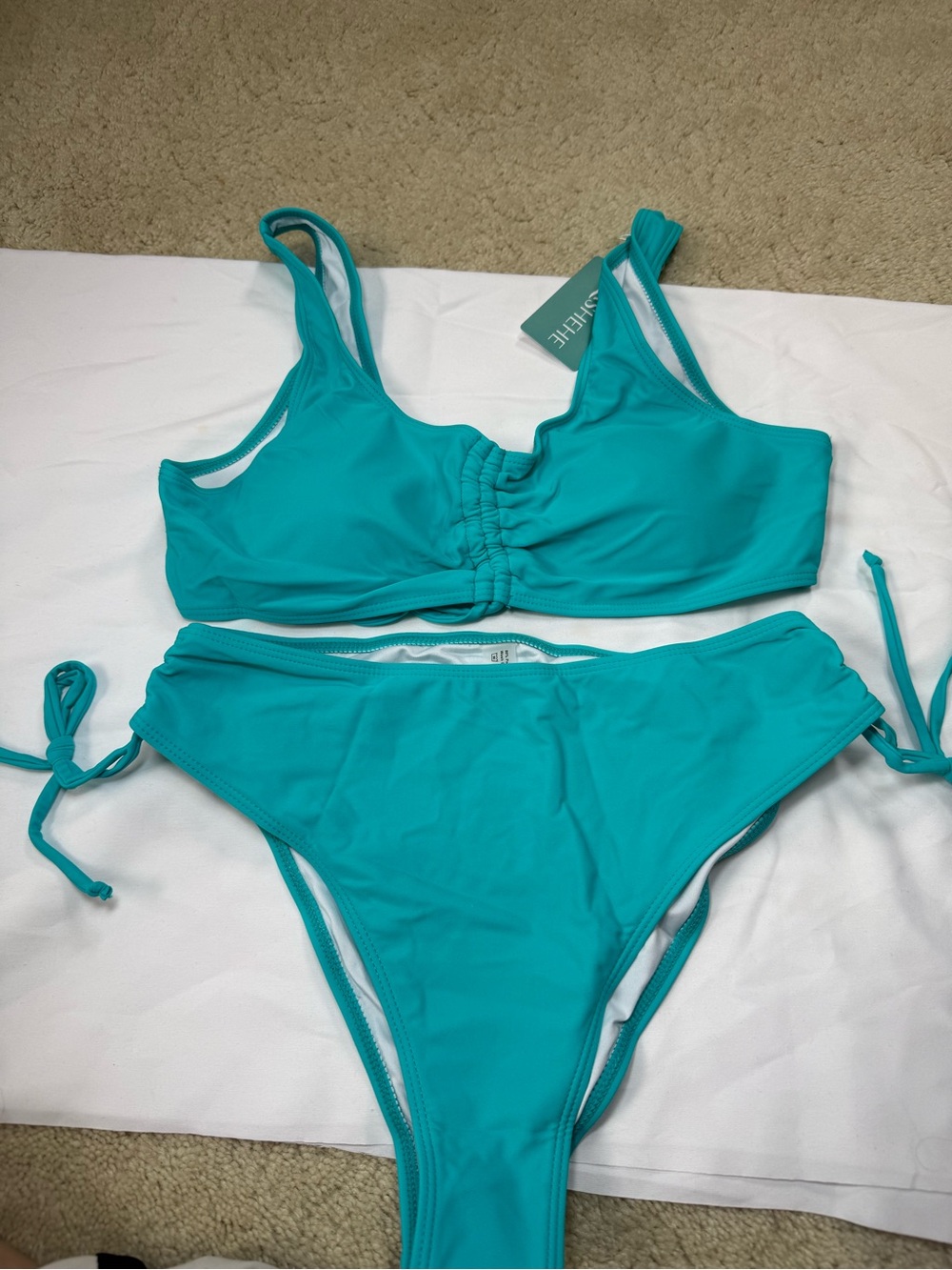 Turquoise Ruched Bikini Set - Women